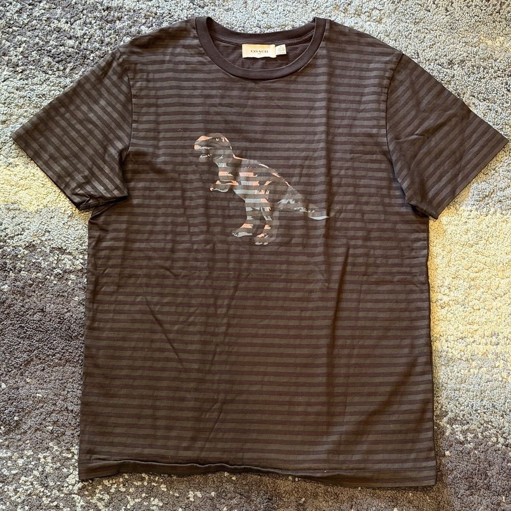 Coach Rexy Relaxed Fit Tee Shirt Black Striped Men's Medium T-Rex Dinosaur